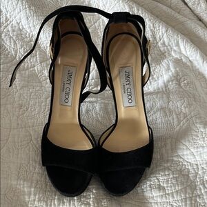 Jimmy Choo Black Suede Heels with Ankle Strap